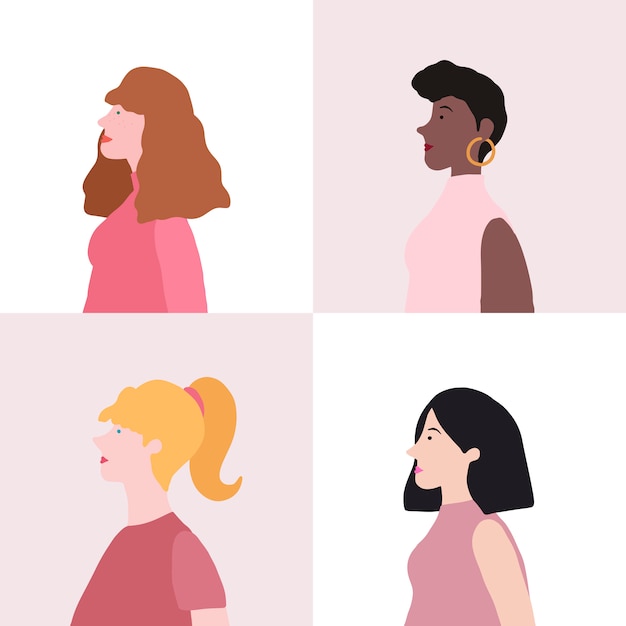 Collection of women in profile vector