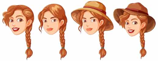 Free vector collection of women with pigtail hairstyles