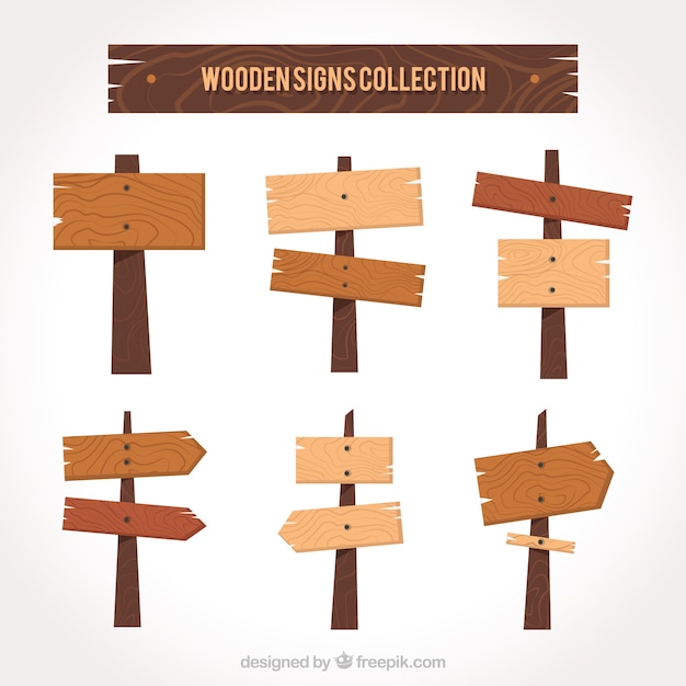 Коллекция деревянного знака в плоском дизайне