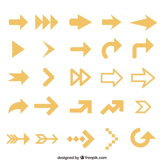 Free vector collection of yellow arrows in flat design