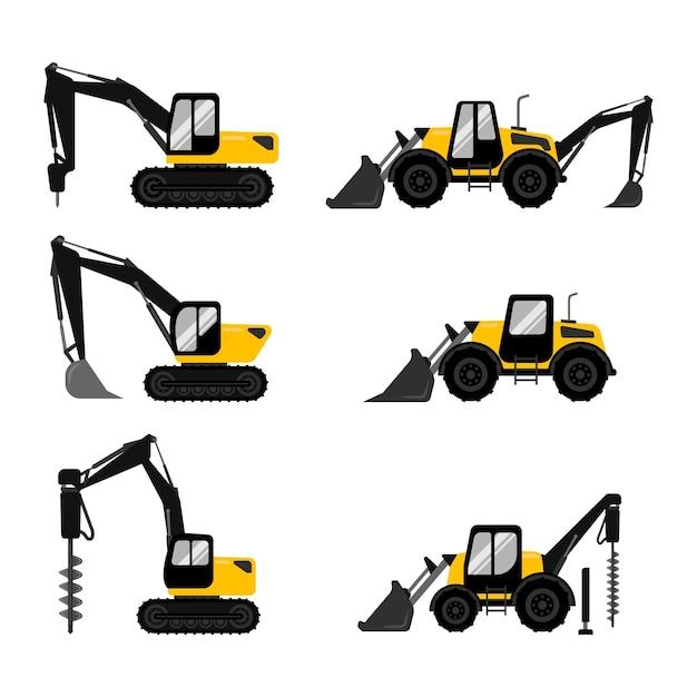 Free vector collection of yellow and black excavator