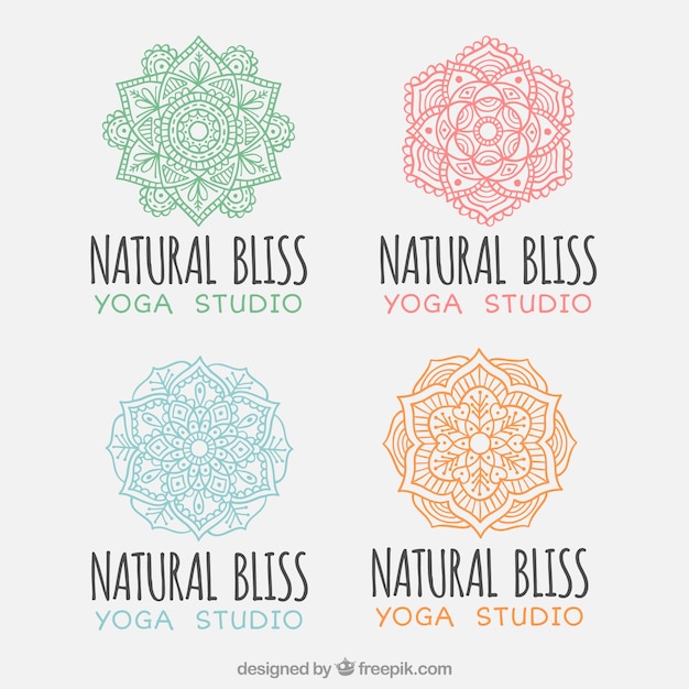 Free vector collection of yoga logos with mandalas