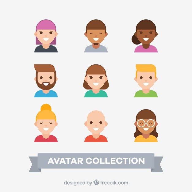 Collection of young avatars in flat design