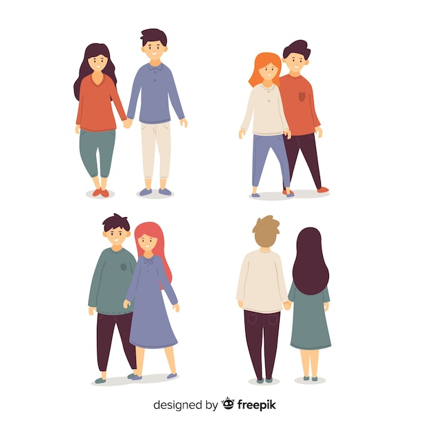 Free vector collection of young couples walking