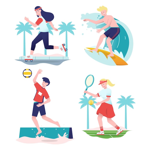 Collection of young people doing summer sports