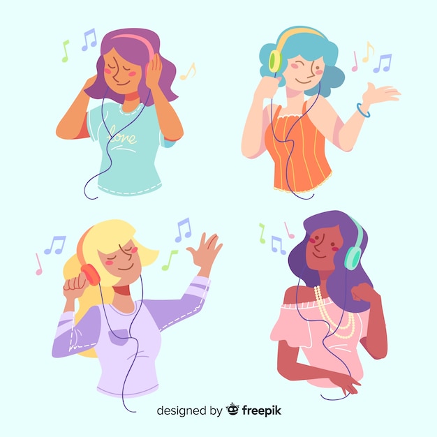 Collection of young people listening to music