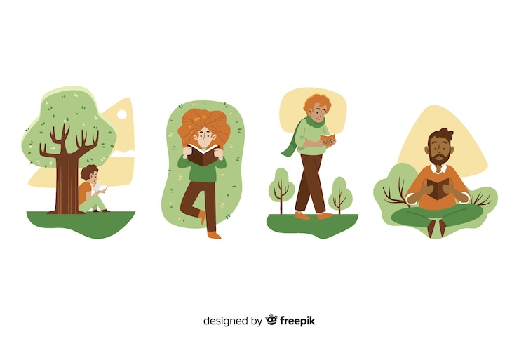 Free Vector collection of young people reading in nature