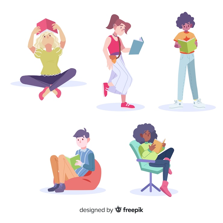Free Vector collection of young people reading