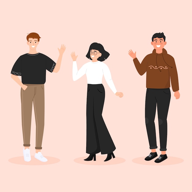 Free vector collection of young people waving hand