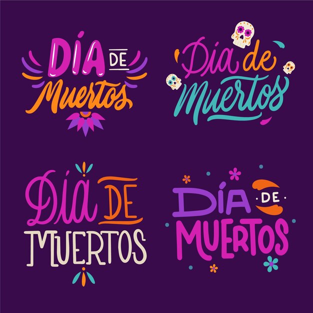 Collecton of dia de muertos badge in flat design