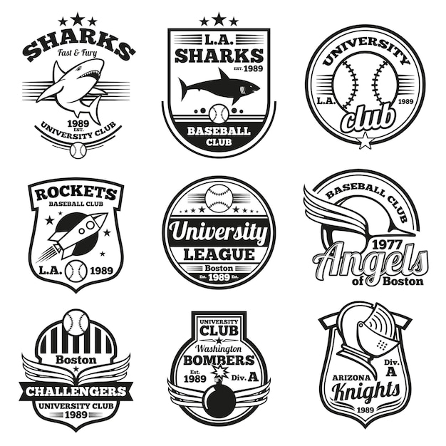 College athletic labels and badges set,