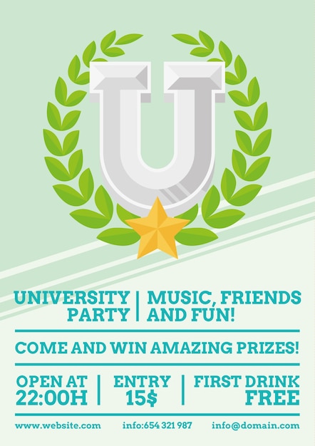 College party poster of letter with laurel wreath