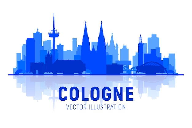 Orizzonte della siluetta della città di colonia germania con panorama su sfondo bianco illustrazione vettoriale viaggi d'affari e concetto di turismo con vecchi edifici immagine per il sito web banner di presentazione