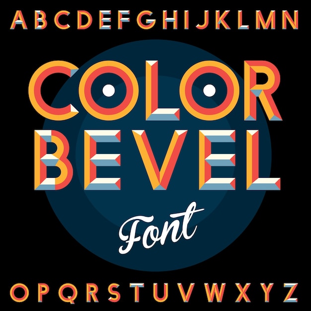 Color Bevel Vintage Font Poster with alphabet on the black illustration