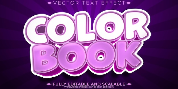 Free vector color book text effect editable cute and coloring book cover customizable font style