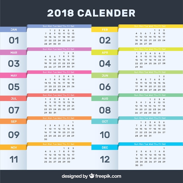 Vettore gratuito calendario colore 2018