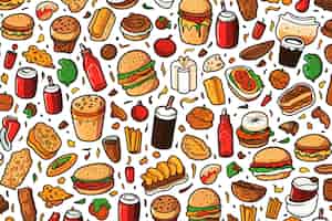 Free vector color doodle food burger pattern