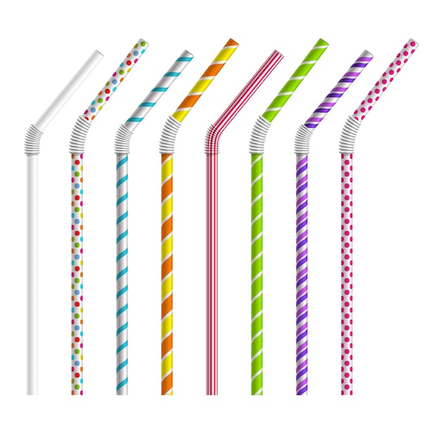 Color drinking straws  set. Tube and pipe, object colorful, stripe and bend 