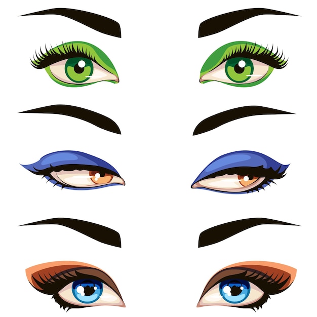 Free vector color female eye set.   hand drawn  illustration