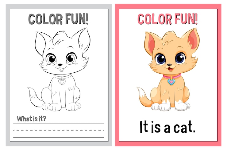Free Vector color fun cat illustration activity