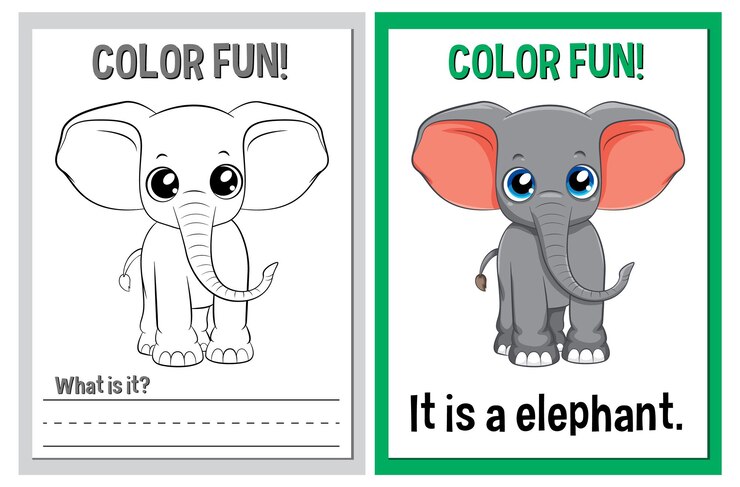 Free Vector color fun elephant illustration cards