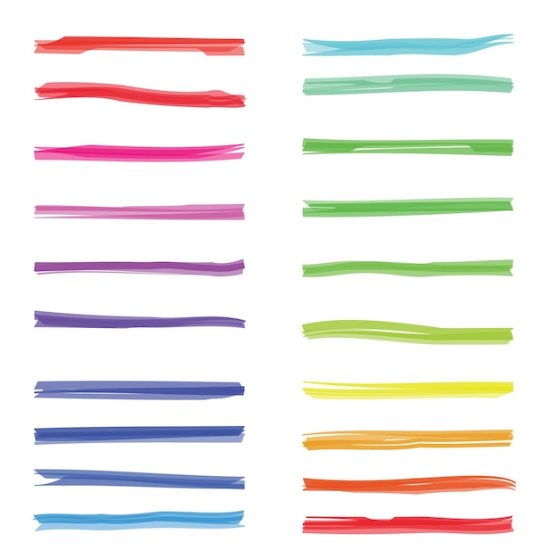 Free vector color highlight stripes.  colored marker highlighter lined on white paper. set of color marker lines, illustration of stroke marker