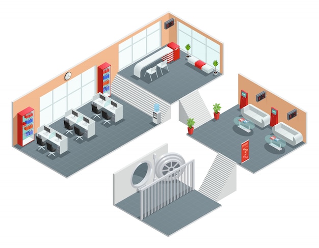 Free vector color isometric design of bank room