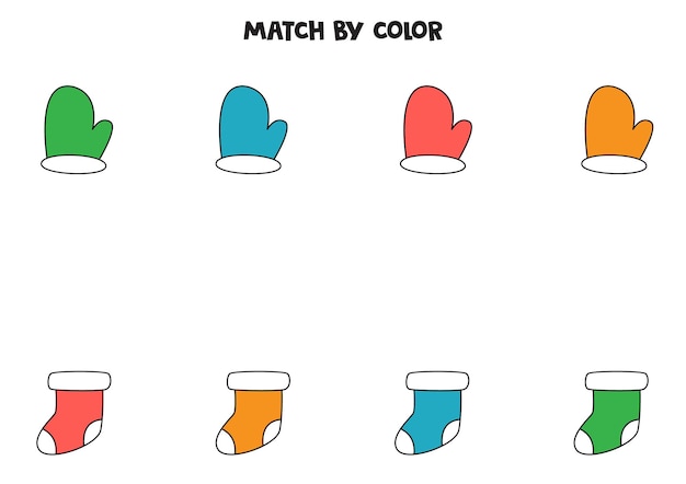 Color matching game for preschool kids. match mittens and socks by colors.
