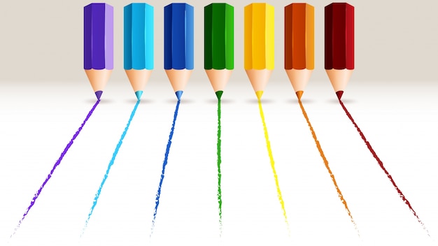 Цветные карандаши и семь линий в разных цветах Premium векторы
