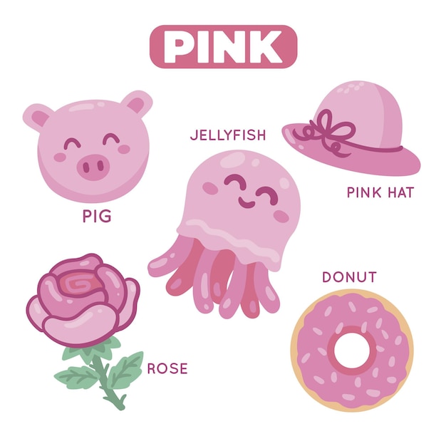 Color pink and vocabulary set in english