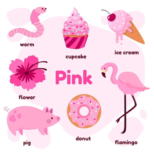 Vettore gratuito colore rosa e vocabolario in inglese