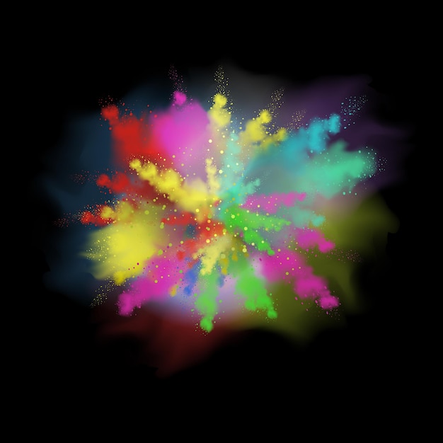 無料ベクター 黒の背景の現実的なベクトル図に対して色の粉または塗料の爆発