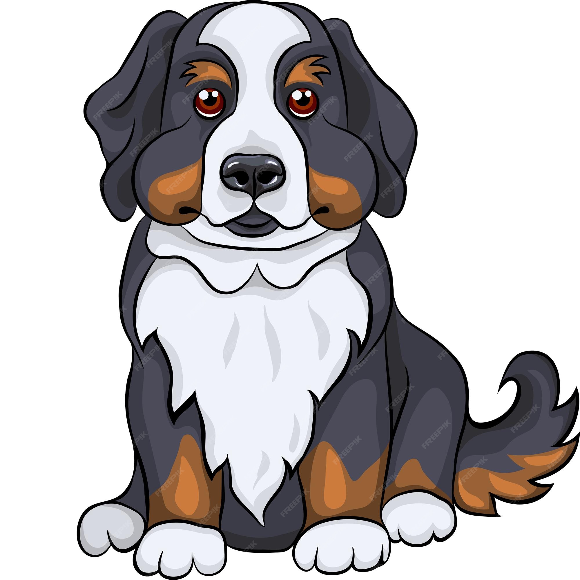 Premium Vector | Color sketch of a close-up dog breed bernese mountain dog puppy sitting