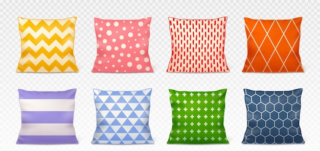 Vettore gratuito cuscini quadrati colorati vari motivi