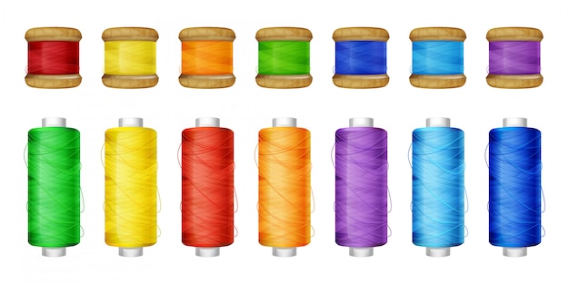 Color thread spools set illustration of sewing tools.