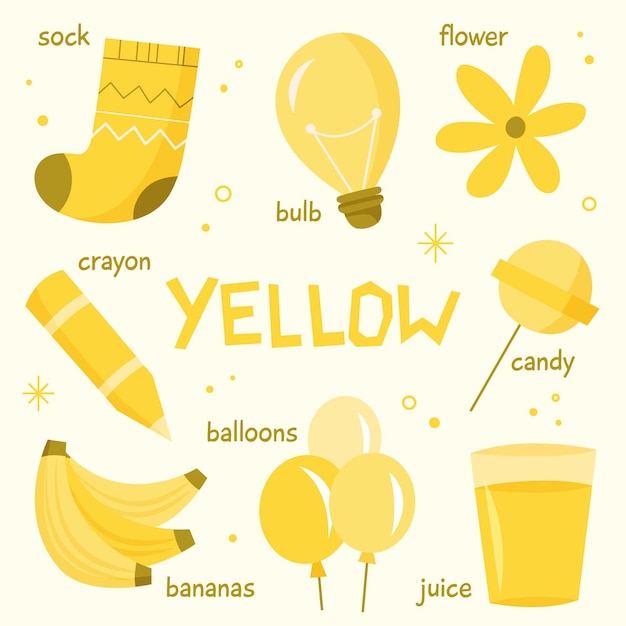 Color yellow and vocabulary set in english