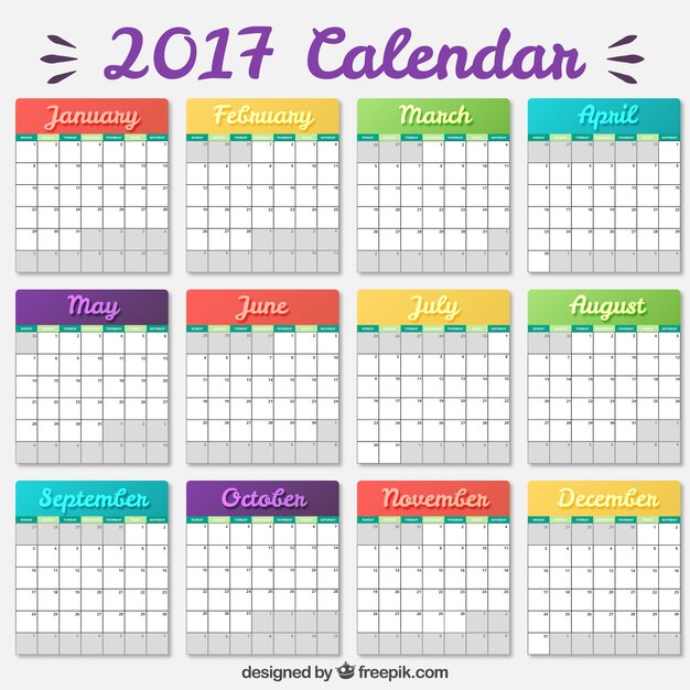 Colored 2017 calendar template