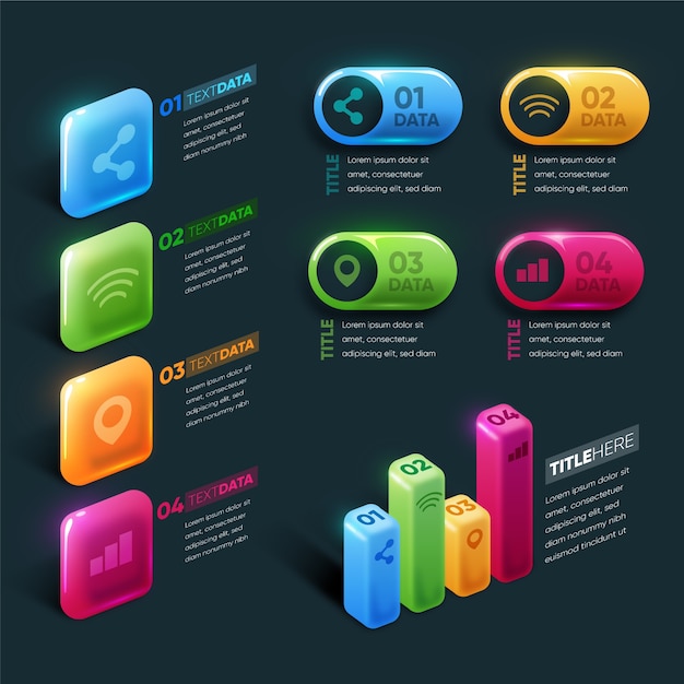 Free vector colored 3d glossy infographic