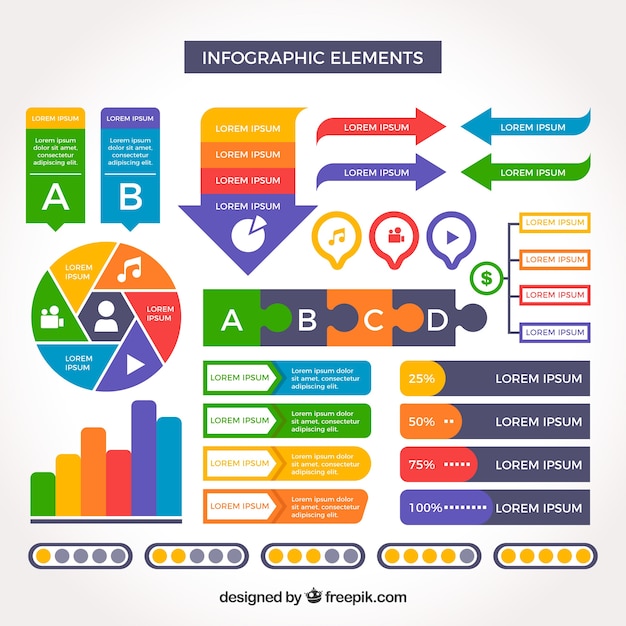 Colored assortment of useful infographic elements