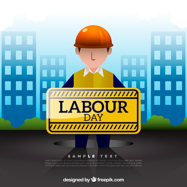 Colored background of man with sign for worker's day