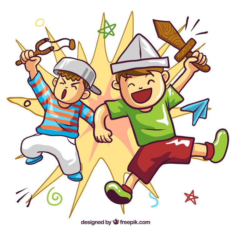 ฟรี Vector colored background with funny kids playing