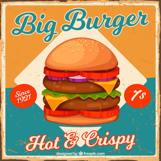 Free vector colored background with hamburger in retro style