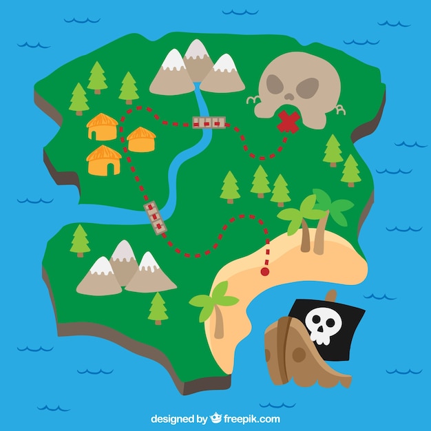 Free vector colored background with pirate treasure