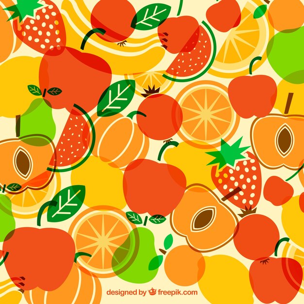 Colored background with variety of fruits