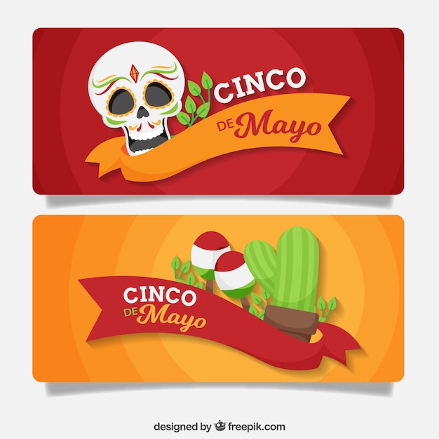 Free vector colored banners in flat design for cinco de mayo