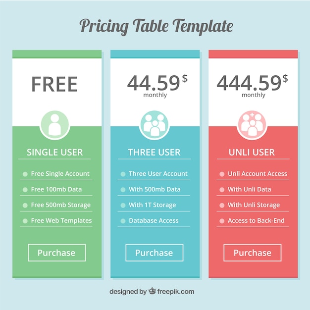 Free vector colored banners of price plans