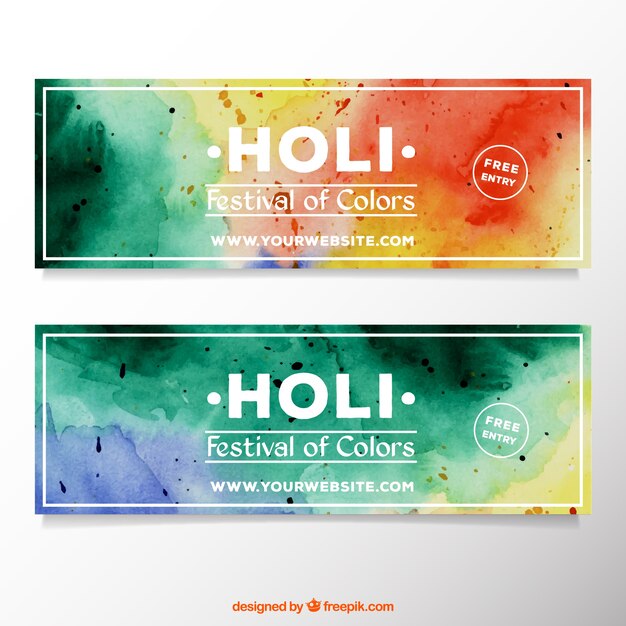 Colored banners of watercolor holi festival