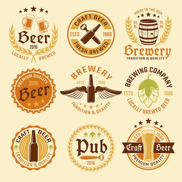 Free vector colored beer emblem set