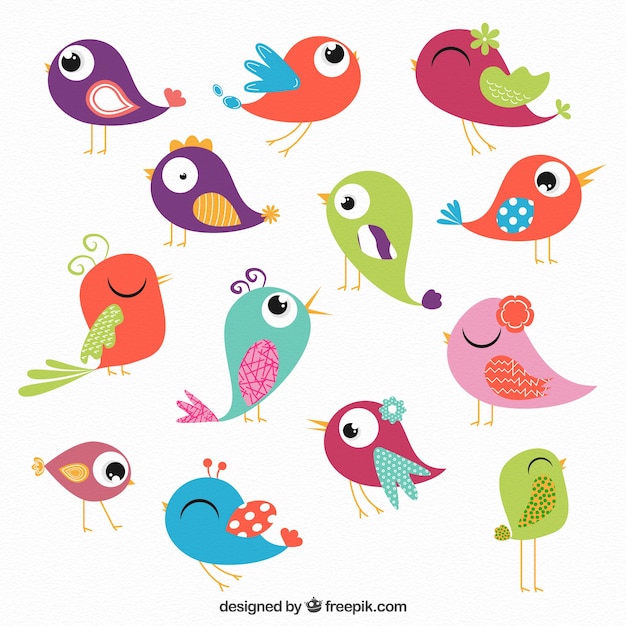 Бесплатное векторное изображение Цветные птицы коллекция