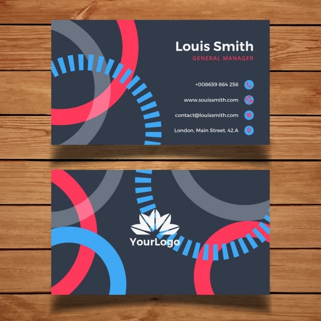 Colored business card with circles in modern style